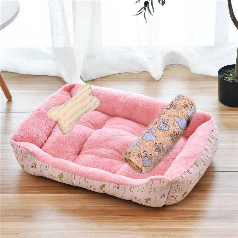 Cozy Square Plush Pet Bed Nest (S–XL) – Warm “Candy Color” Dog & Cat Bed