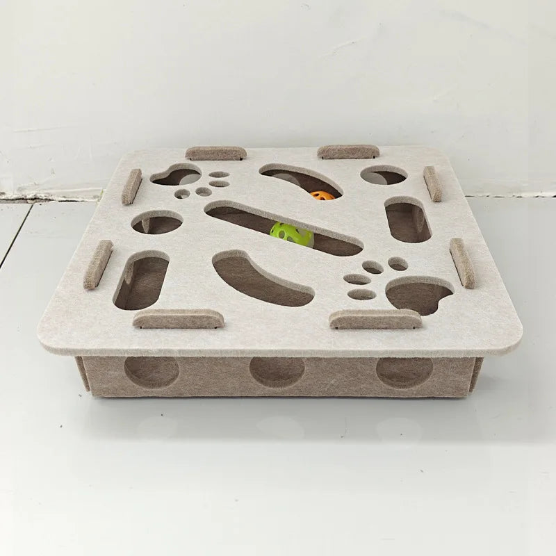 Felt Cat Puzzle Box Toy with Ball – Interactive Indoor Hunting & Exercise Game