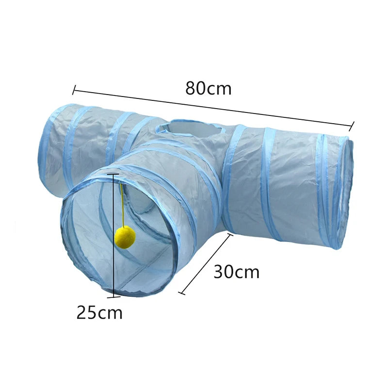 3-Way Foldable Cat Tunnel Toy (Gray) – Interactive Tube with Peek Holes