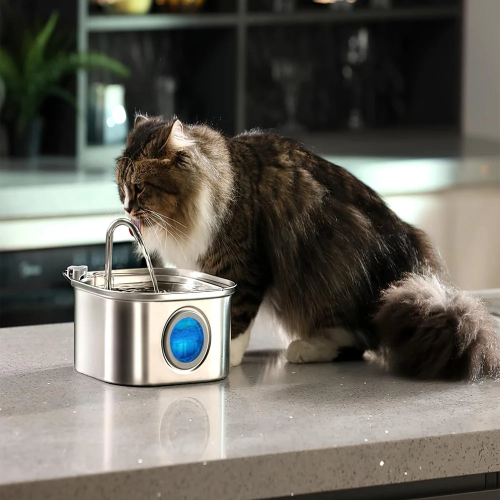 3.2L Stainless Steel Pet Water Fountain – Automatic Cat & Dog Water Dispenser with Viewing Window