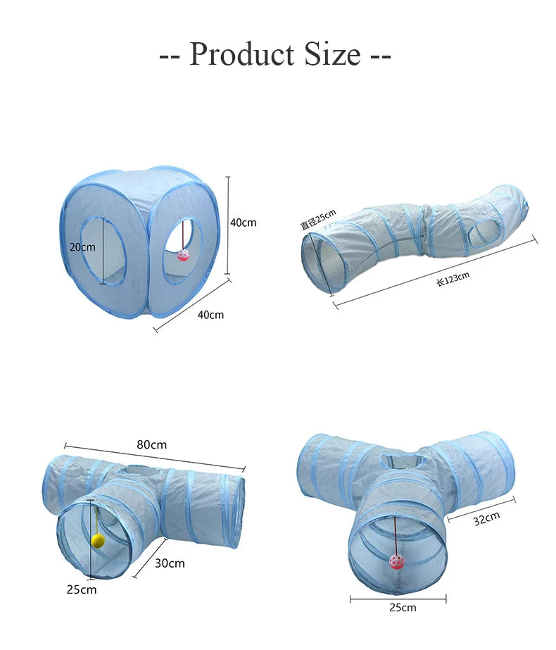 3-Way Foldable Cat Tunnel Toy (Gray) – Interactive Tube with Peek Holes