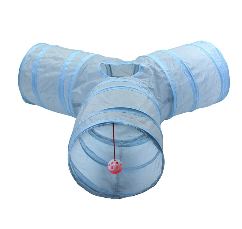 3-Way Foldable Cat Tunnel Toy (Gray) – Interactive Tube with Peek Holes