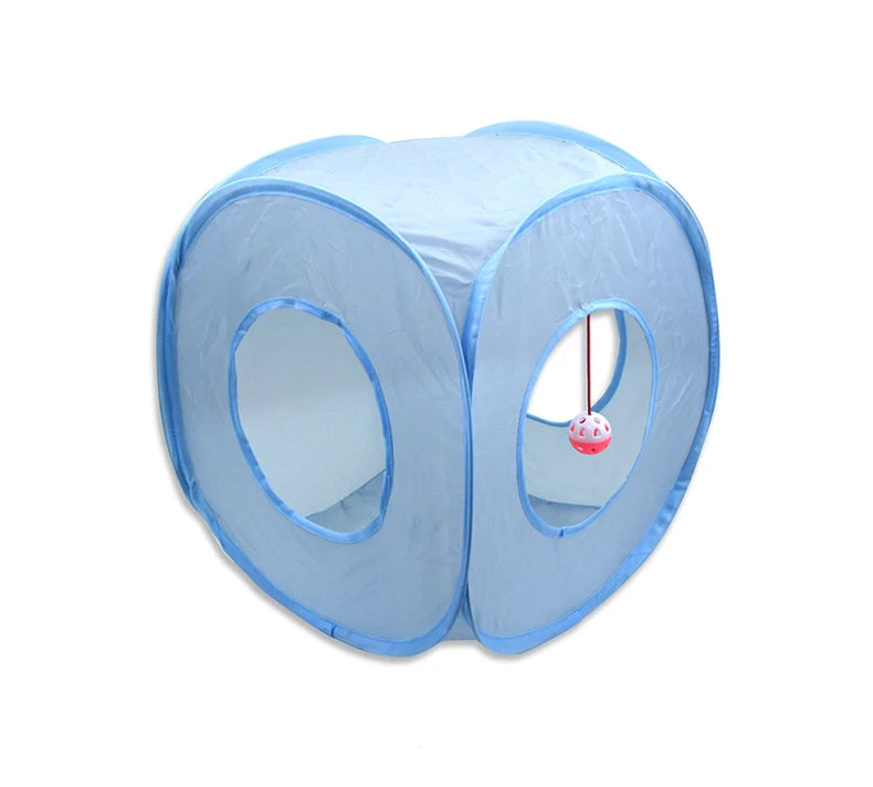 3-Way Foldable Cat Tunnel Toy (Gray) – Interactive Tube with Peek Holes