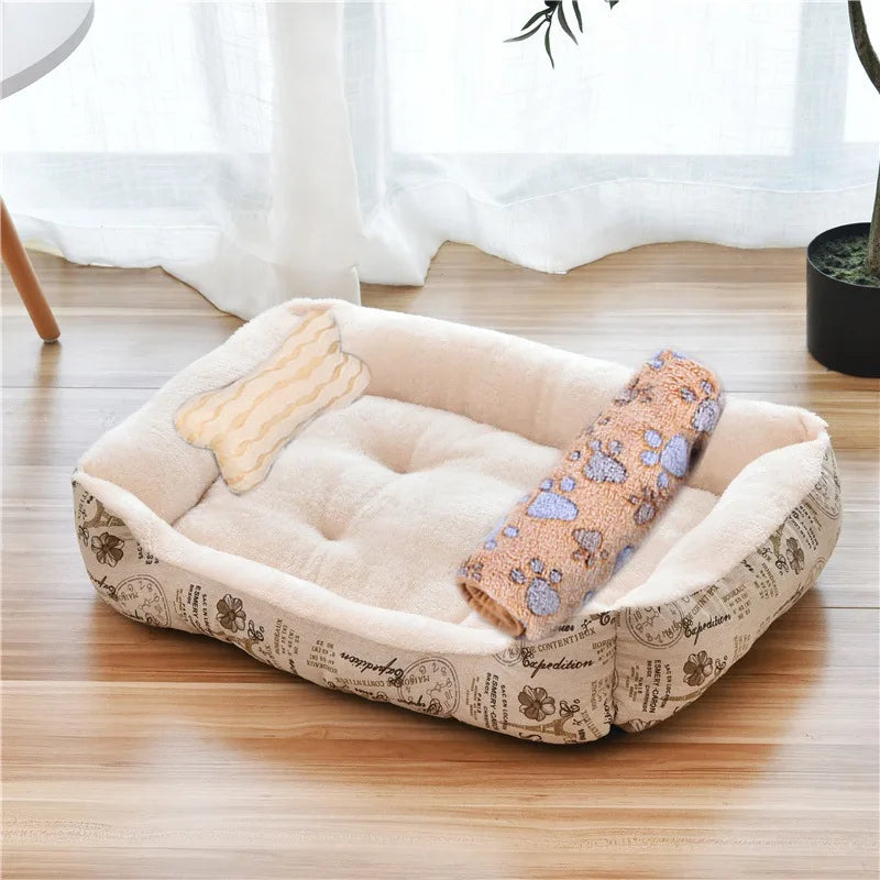 Cozy Square Plush Pet Bed Nest (S–XL) – Warm “Candy Color” Dog & Cat Bed