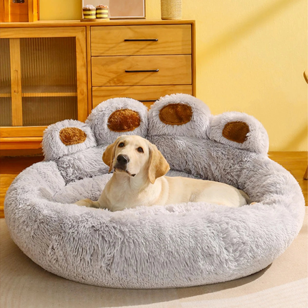 Fluffy Calming Pet Bed Basket – Winter Warm Plush Sofa Nest for Dogs & Cats