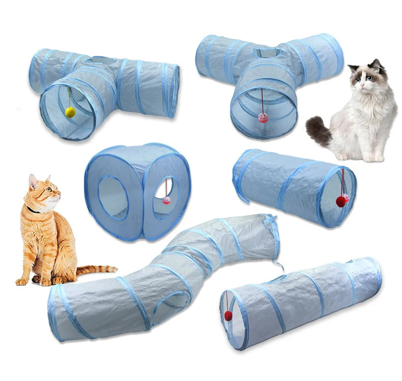 3-Way Foldable Cat Tunnel Toy (Gray) – Interactive Tube with Peek Holes