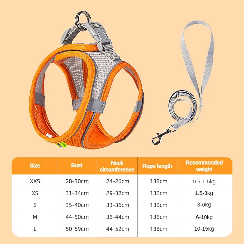 Adjustable Puppy Harness & Leash Set – Soft Vest Harness for Small Dogs & Cats