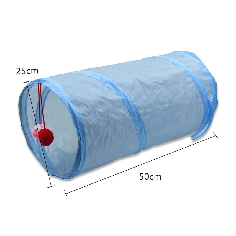 3-Way Foldable Cat Tunnel Toy (Gray) – Interactive Tube with Peek Holes