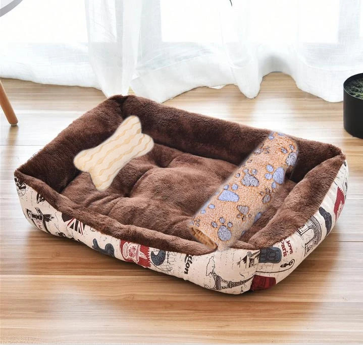 Cozy Square Plush Pet Bed Nest (S–XL) – Warm “Candy Color” Dog & Cat Bed