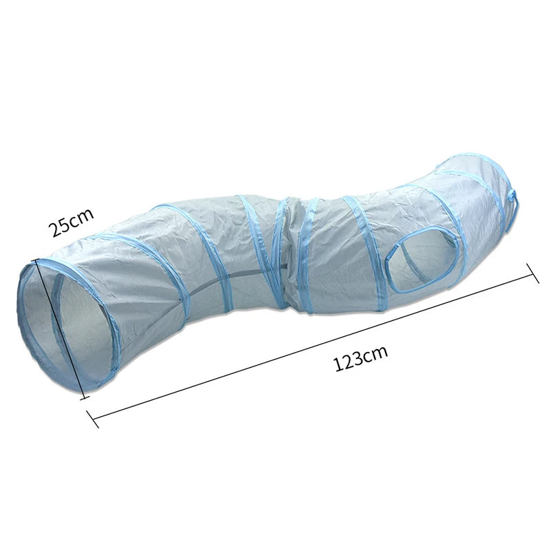 3-Way Foldable Cat Tunnel Toy (Gray) – Interactive Tube with Peek Holes