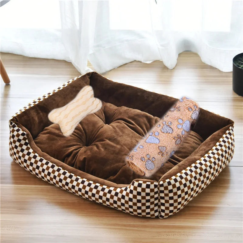 Cozy Square Plush Pet Bed Nest (S–XL) – Warm “Candy Color” Dog & Cat Bed