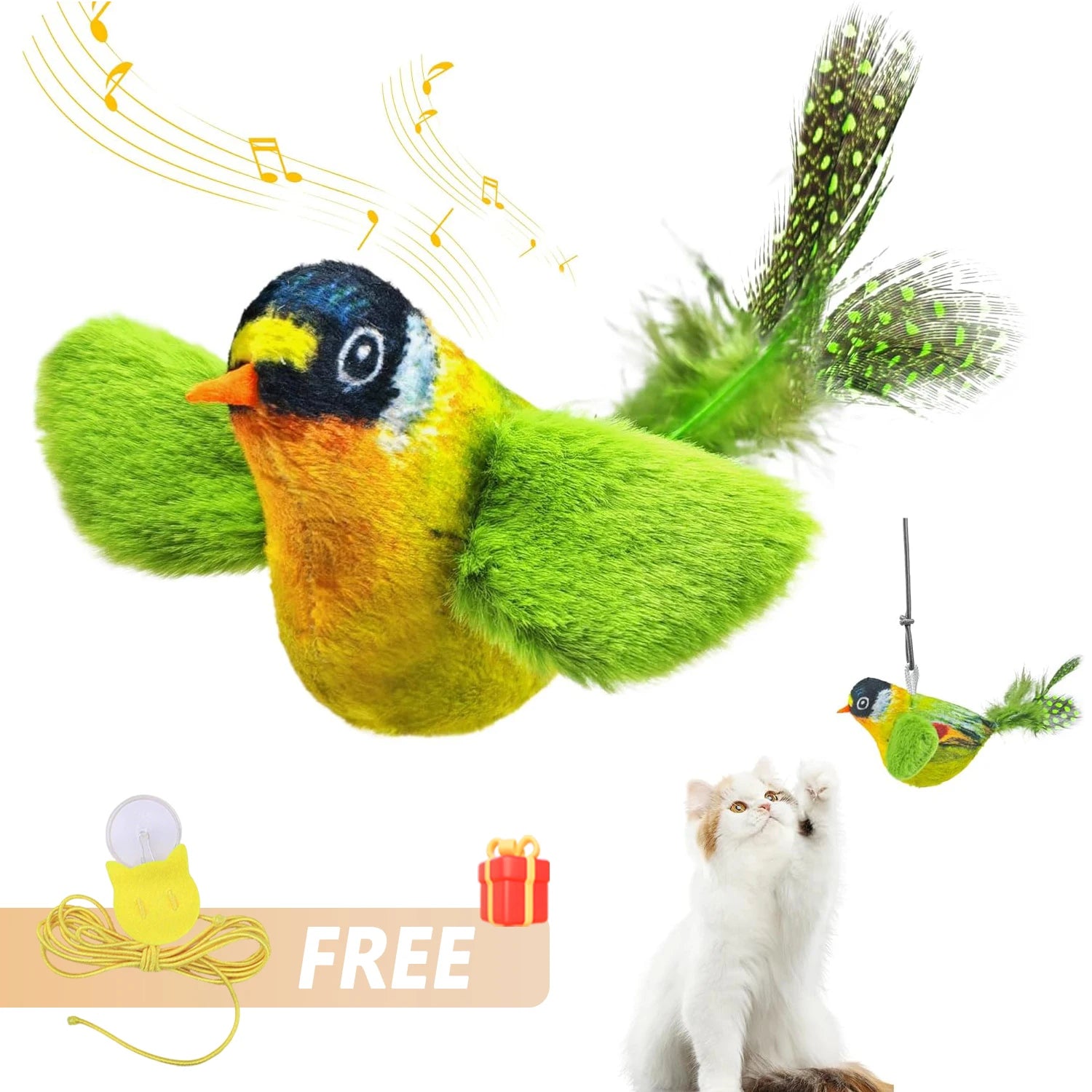Interactive Hanging Bird Cat Toy with Sound – Catnip Teaser for Indoor Cats
