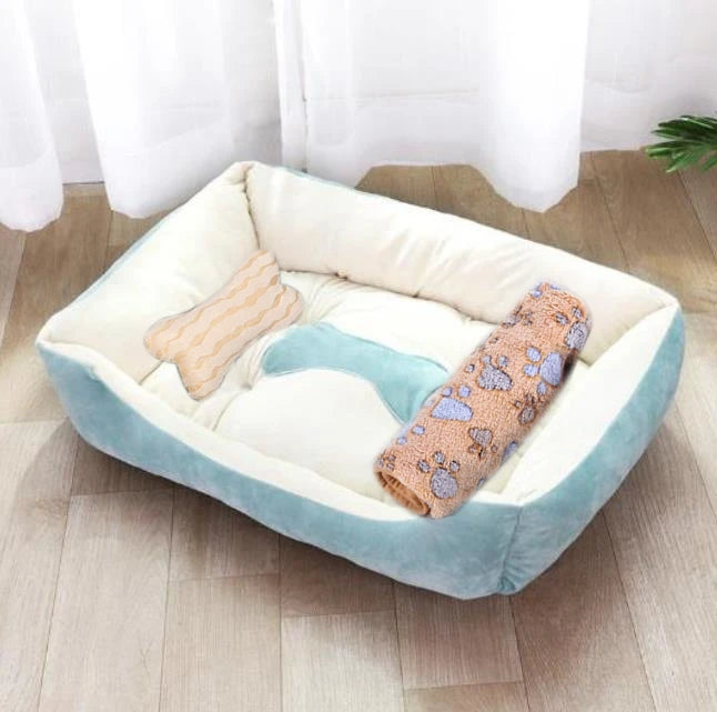Cozy Square Plush Pet Bed Nest (S–XL) – Warm “Candy Color” Dog & Cat Bed