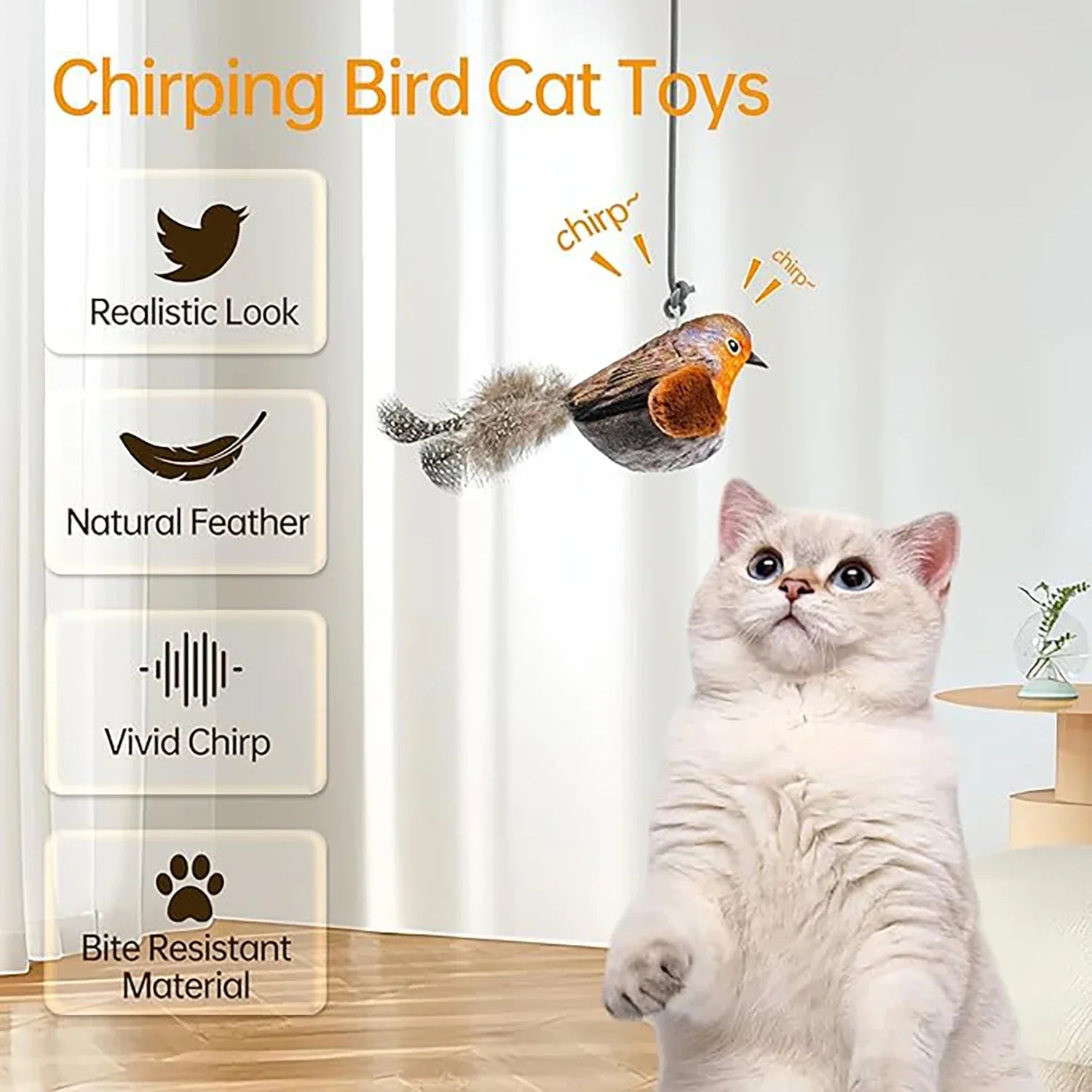 Interactive Hanging Bird Cat Toy with Sound – Catnip Teaser for Indoor Cats