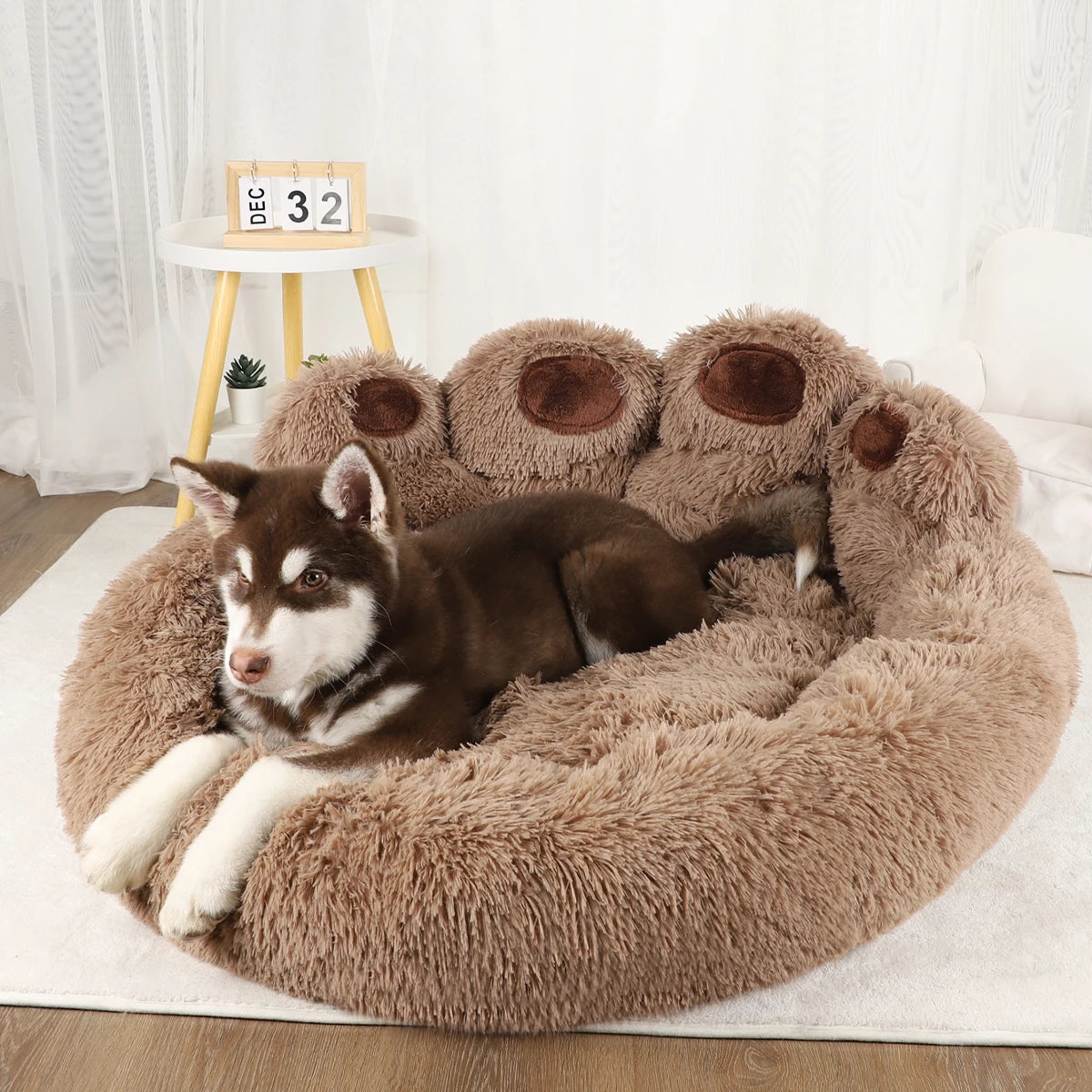 Fluffy Calming Pet Bed Basket – Winter Warm Plush Sofa Nest for Dogs & Cats