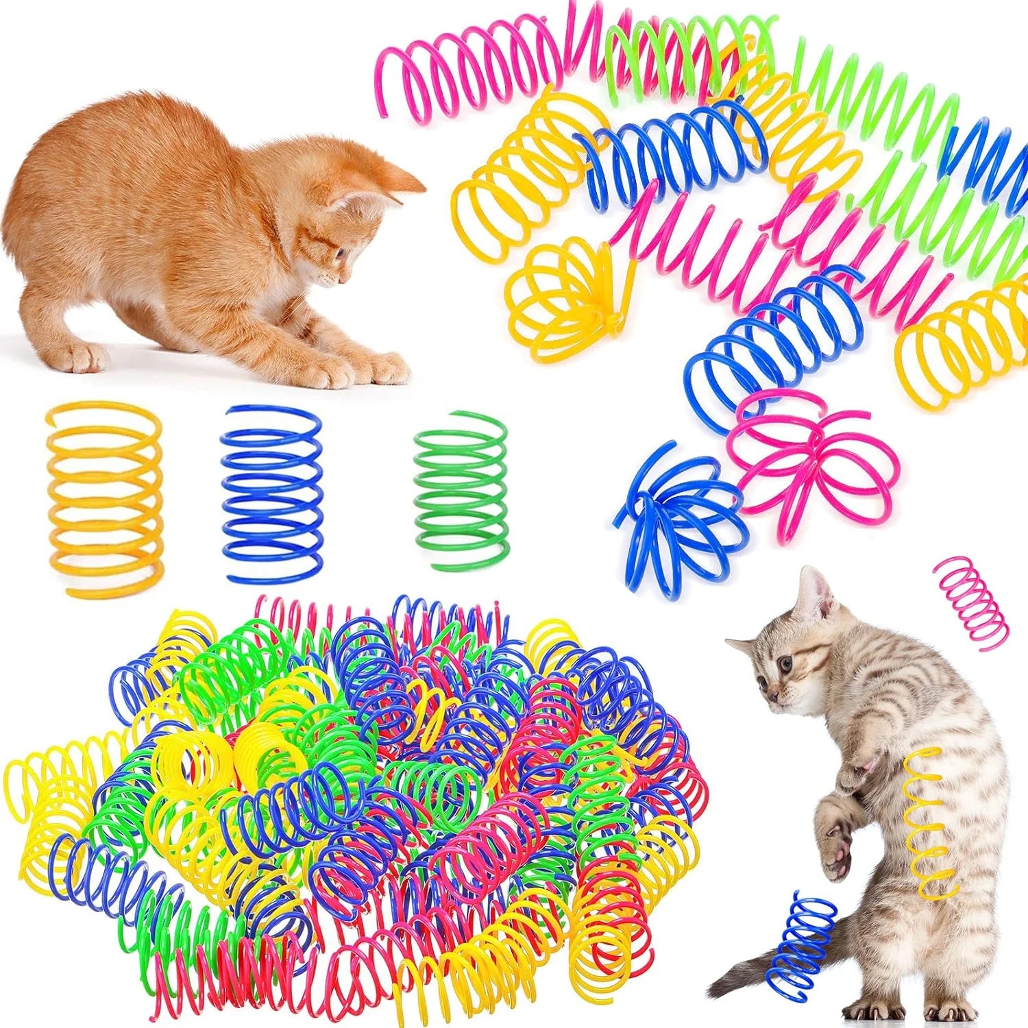 Cat Spring Toys (4–200 Pack) – Colorful Spiral Coils for Indoor Play & Hunting