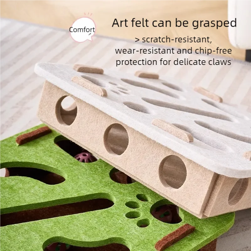 Felt Cat Puzzle Box Toy with Ball – Interactive Indoor Hunting & Exercise Game