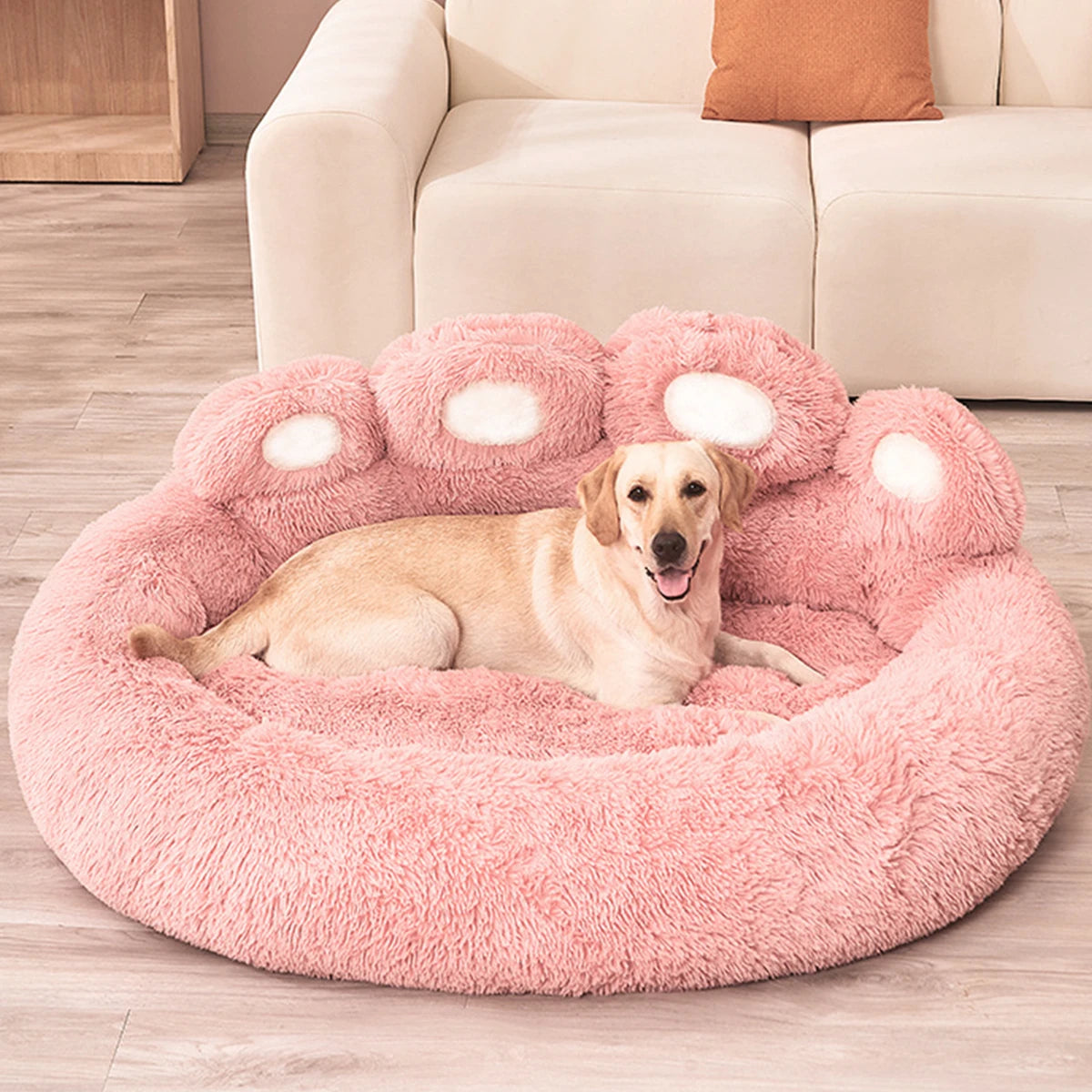 Fluffy Calming Pet Bed Basket – Winter Warm Plush Sofa Nest for Dogs & Cats