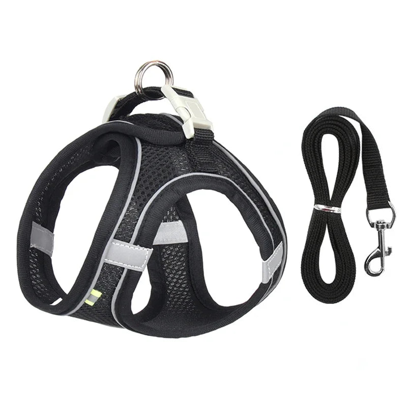 Adjustable Puppy Harness & Leash Set – Soft Vest Harness for Small Dogs & Cats