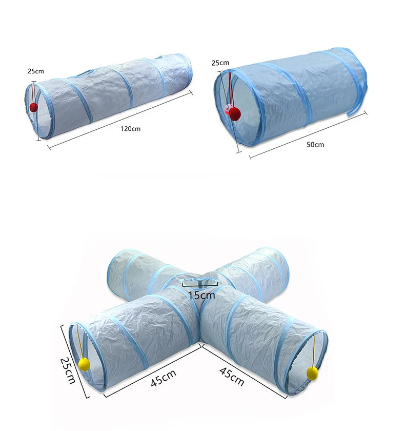 3-Way Foldable Cat Tunnel Toy (Gray) – Interactive Tube with Peek Holes
