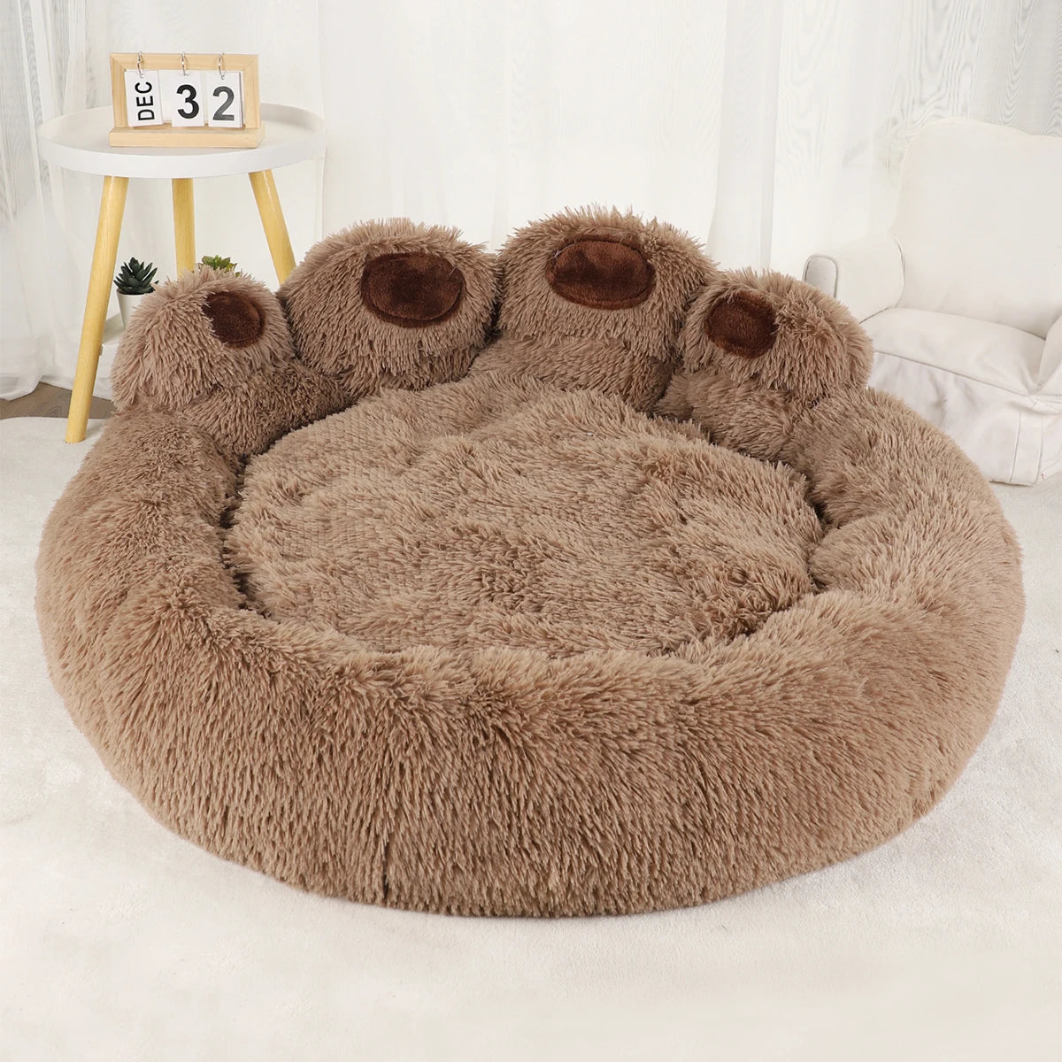 Fluffy Calming Pet Bed Basket – Winter Warm Plush Sofa Nest for Dogs & Cats