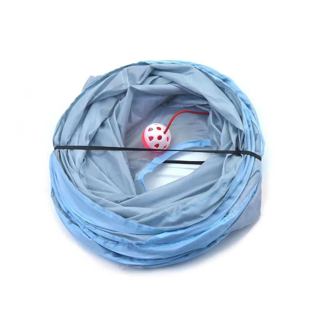 3-Way Foldable Cat Tunnel Toy (Gray) – Interactive Tube with Peek Holes