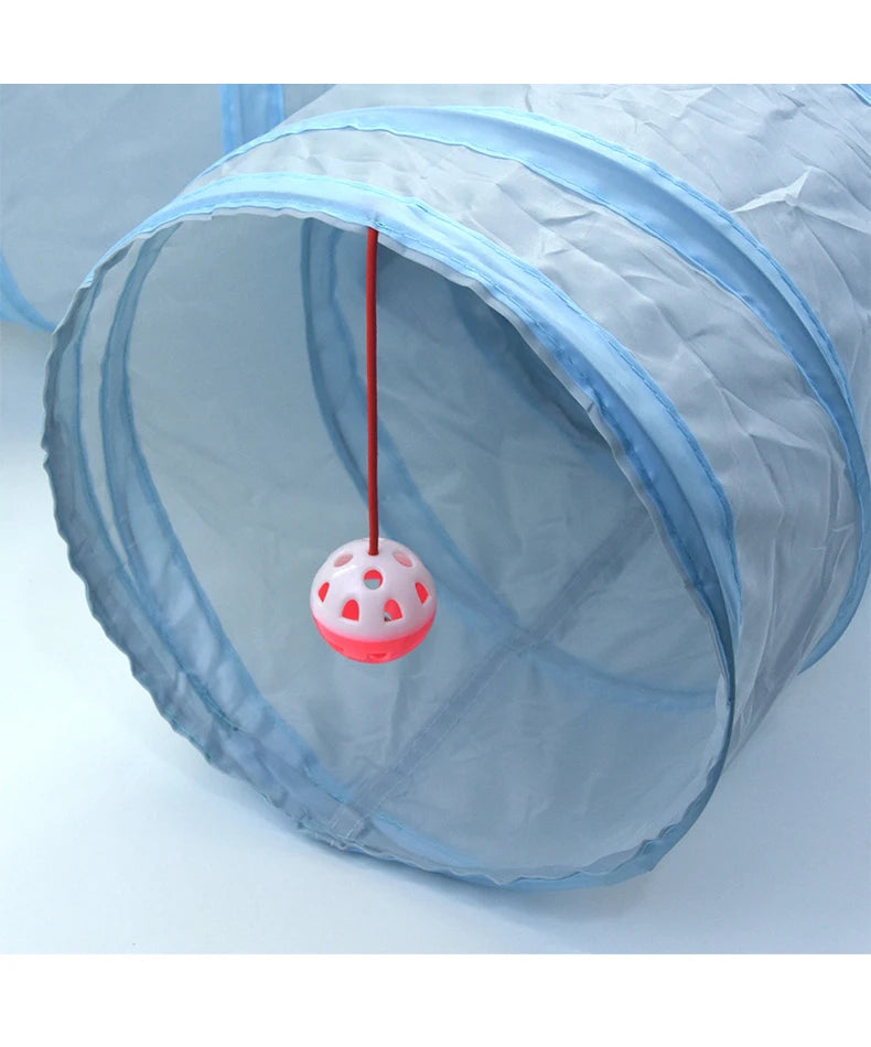 3-Way Foldable Cat Tunnel Toy (Gray) – Interactive Tube with Peek Holes