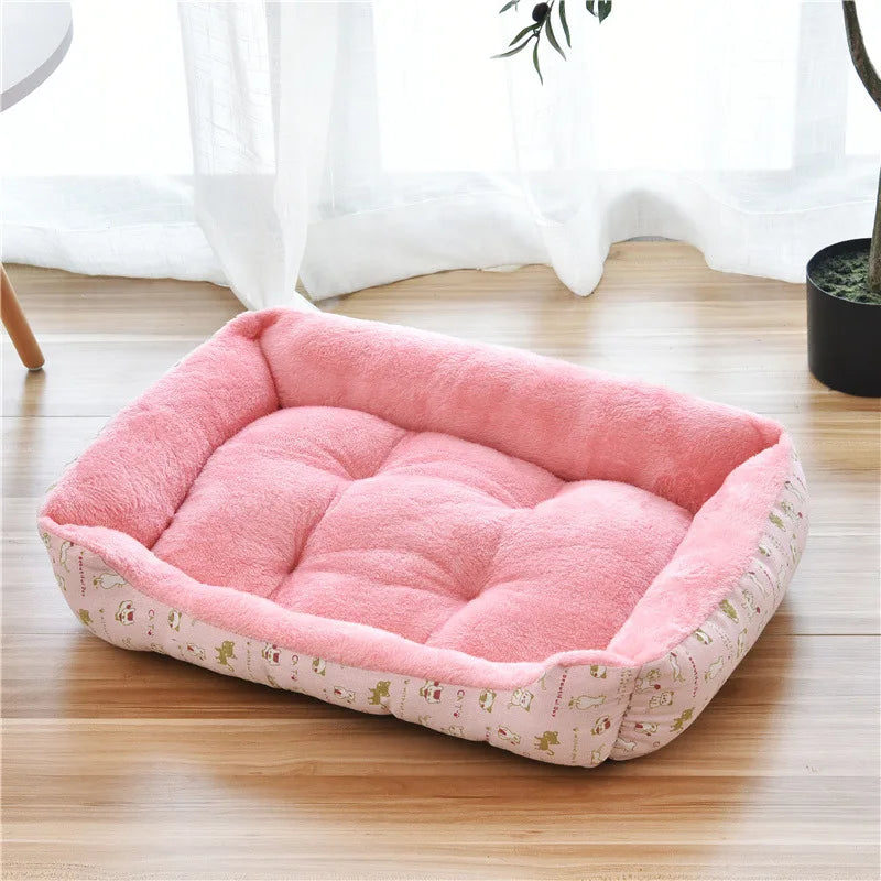 Cozy Square Plush Pet Bed Nest (S–XL) – Warm “Candy Color” Dog & Cat Bed