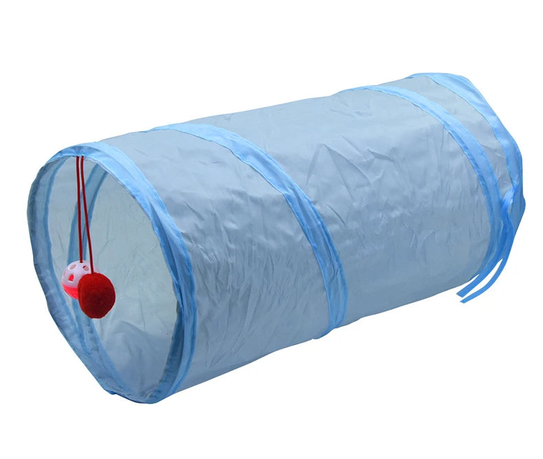 3-Way Foldable Cat Tunnel Toy (Gray) – Interactive Tube with Peek Holes