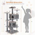 54 -Cat Tree Tower - Multi-level With Sisal Grab Post, Indoor Apartment With Ladder, Plush Toys, Rest And Play